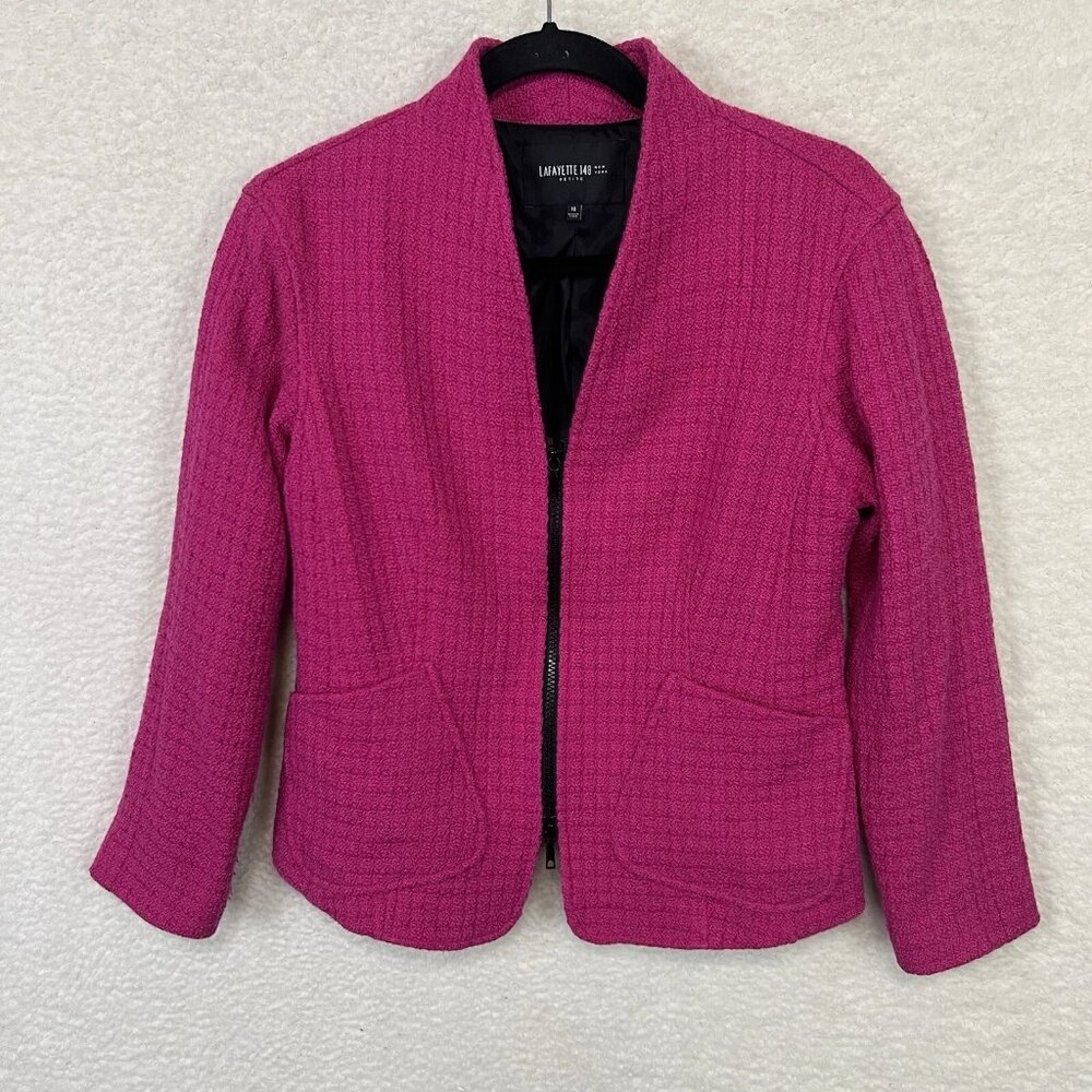 Lafayette 148 New York Wool Blend Blazer Women’s 10 Petite Pink Pockets Zipper